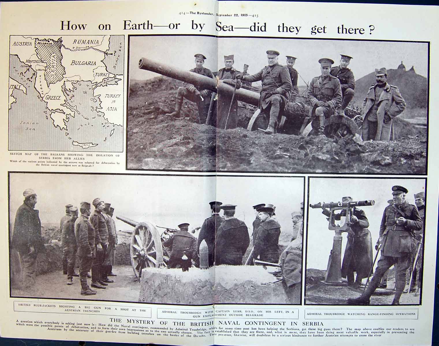 Old 1915 War Photograph Admiral Troubridge Captain Kerr Serbia Map Ba 20th