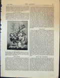 Original Old Antique Print Garden 1878 Vase Flowers 19th Century