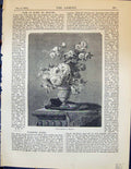 Original Old Antique Print Vase Roses Regnier Flowers Garden 1878 Victorian