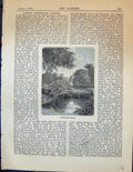 Original Old Antique Print London Churchyard Garden 1878 Trees Plants Victorian