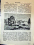 Original Old Antique Print Berry Hill Water Lawn House Trees Garden 1878 19th