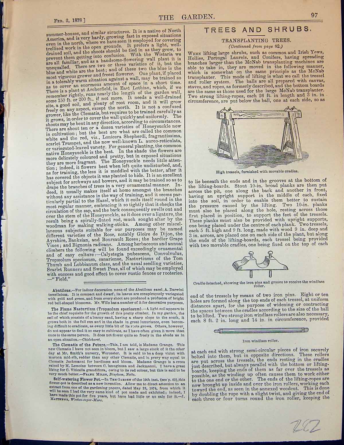 Old Garden 1878 Transplanting Trees High Tressels Movable Cradles Win 19th