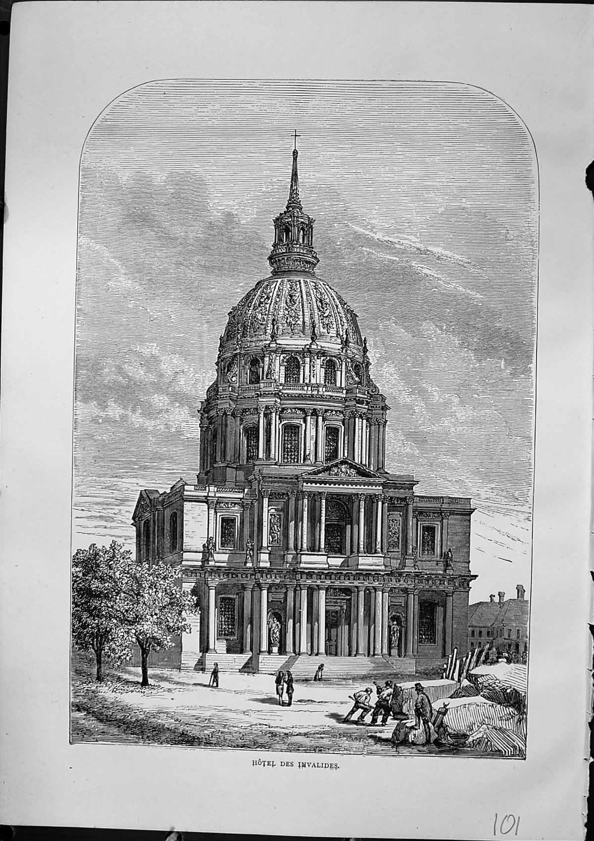 Old Antique Print Furber 1882 Hotel Des Invalides Architecture Building 19th