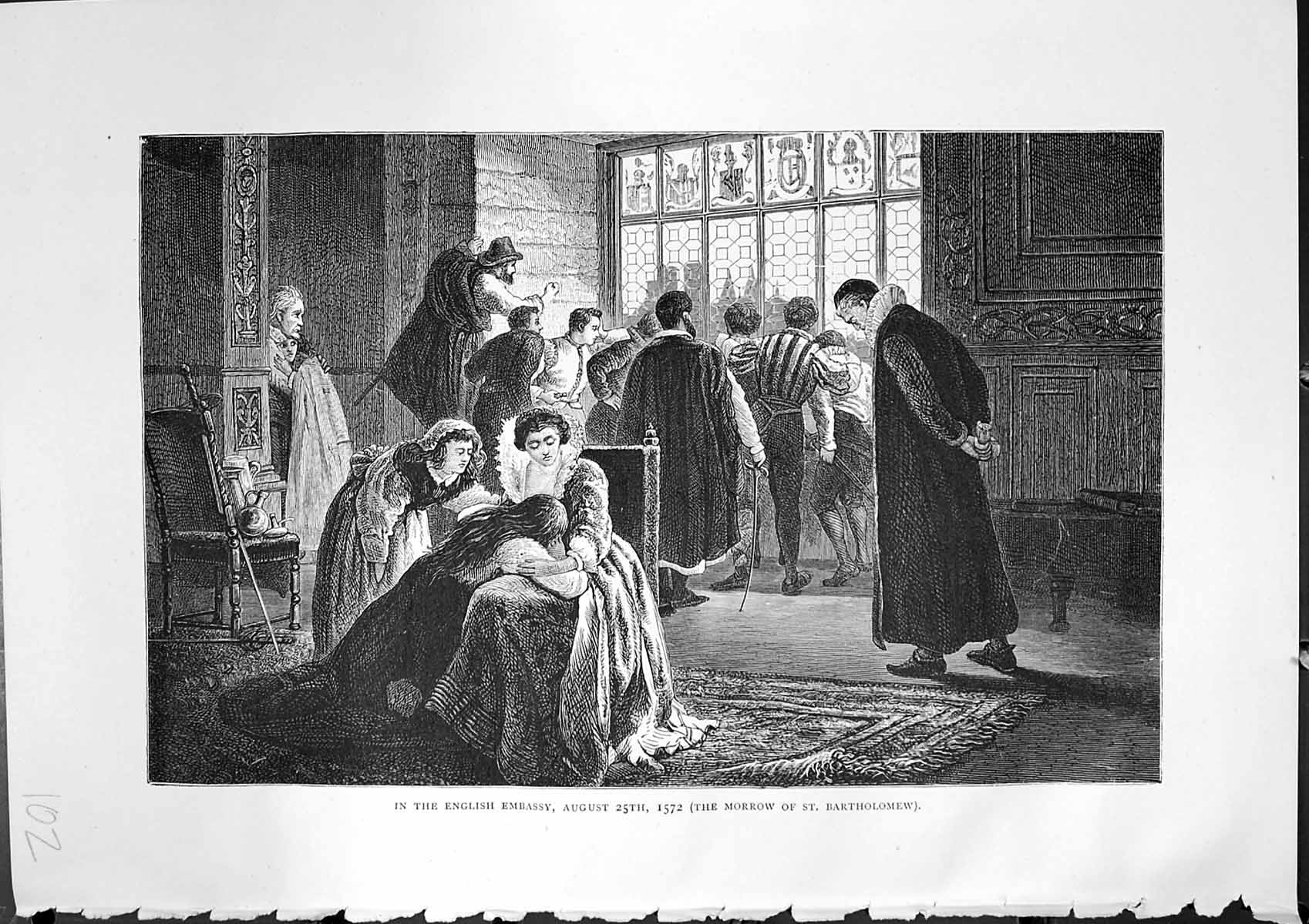 Antique Old Print Scene English Embassy Morrow St. Bartholomew Furber 1882 19th