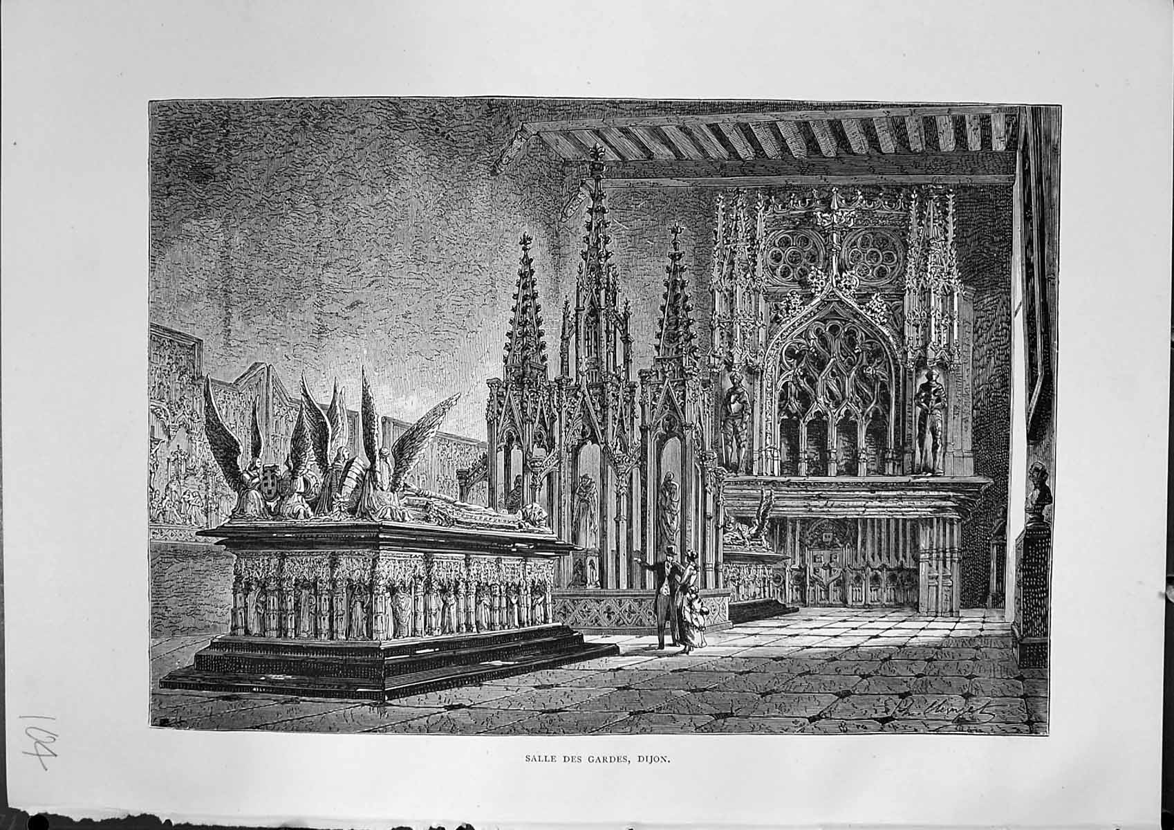 Original Old Antique Print Salle Des Gardens Dijon Architecture Furber 1882