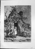 Original Old Antique Print Woodman'S Cabin Ardennes Children Furber 1882 19th