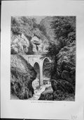 Antique Old Print Bridge Hourat Central Pyrenees River Mountains Furber 1882