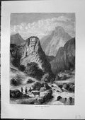 Old Antique Print View River Arc People Cow River Mountains Furber 1882 19th