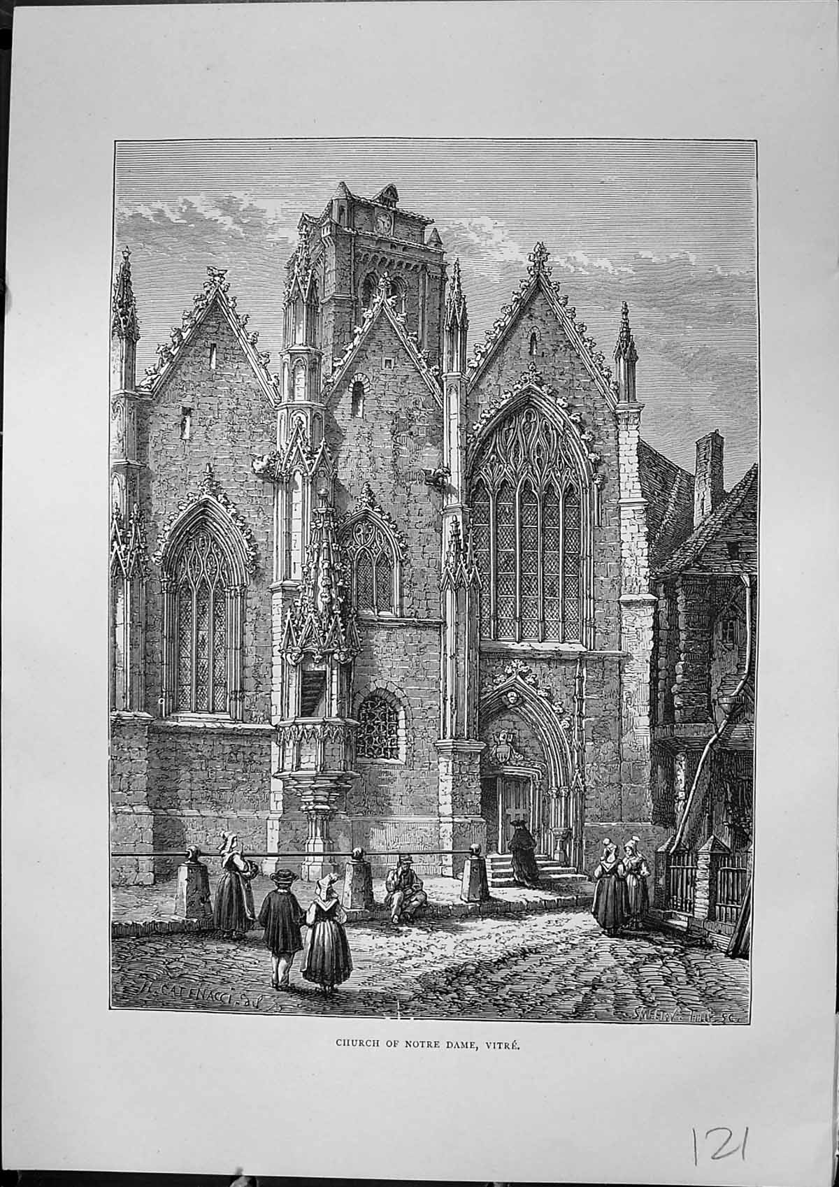 Antique Old Print Exterior Church Notre Dame Vitre Architecture Furber 1882