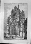 Original Old Antique Print Exterior Beauvais Cathedral Architecture Furber 1882