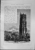 Antique Old Print Tower St. Jacques Rue De Rivoli Architecture Furber 1882 19th