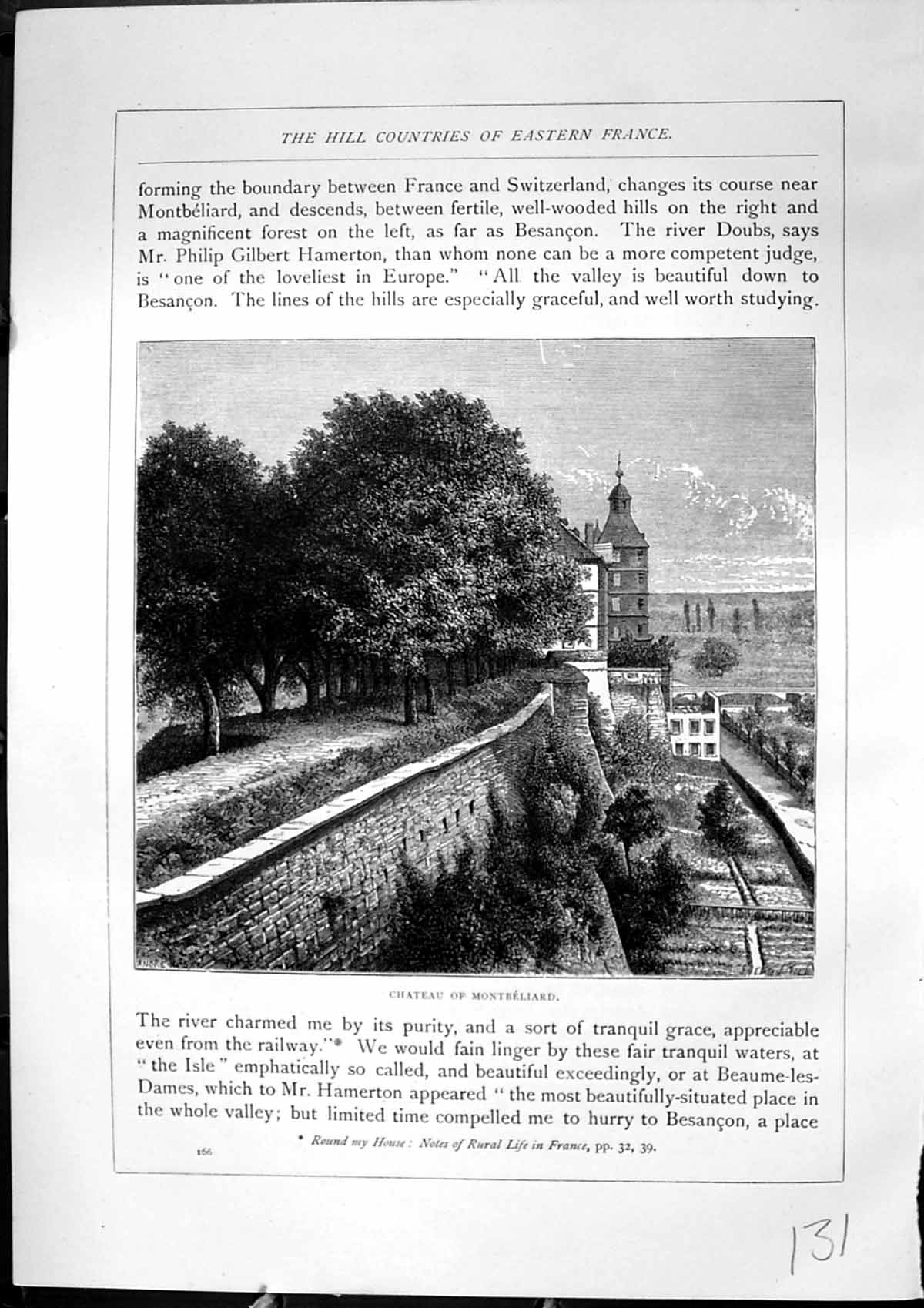 Original Old Antique Print Chateau Montbelliard Trees Architecture Furber 1882