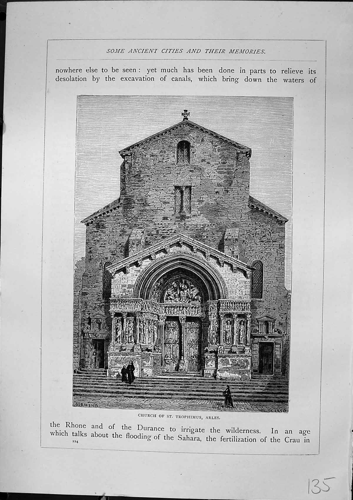 Antique Print Exterior Church St. Trophimus Arles Architecture Furber 1882 19th