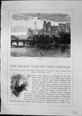 Original Old Antique Print River Bridge Avignon Architecture Furber 1882 19th