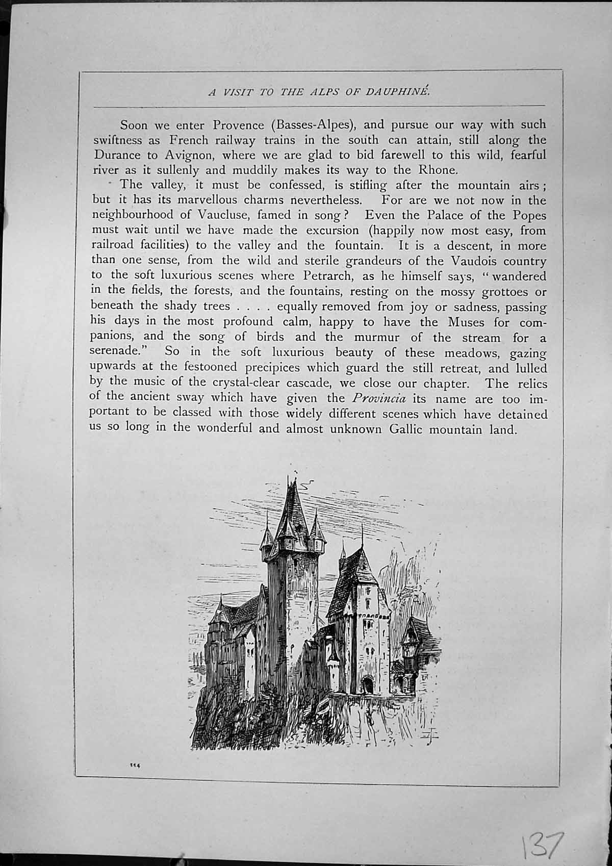 Original Old Antique Print Architecture Castle France Furber 1882 Victorian