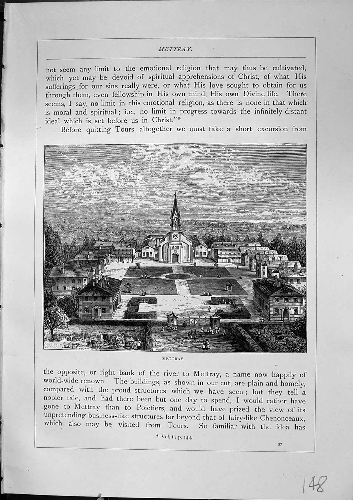 Original Old Antique Print View Mettray Buildings Architecture Furber 1882 19th