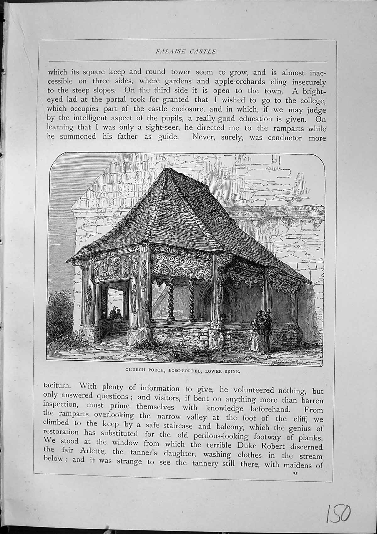 Old Antique Print Furber 1882 View Church Porch Bosc-Bordel Lower Seine 19th