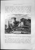 Original Old Antique Print View Falaise Castle Architecture Furber 1882 19th