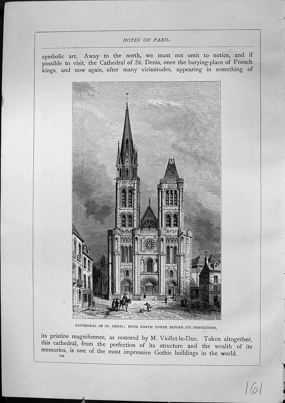 Antique Print Cathedral St. Denis North Tower Palace Trocadero Furber 1882