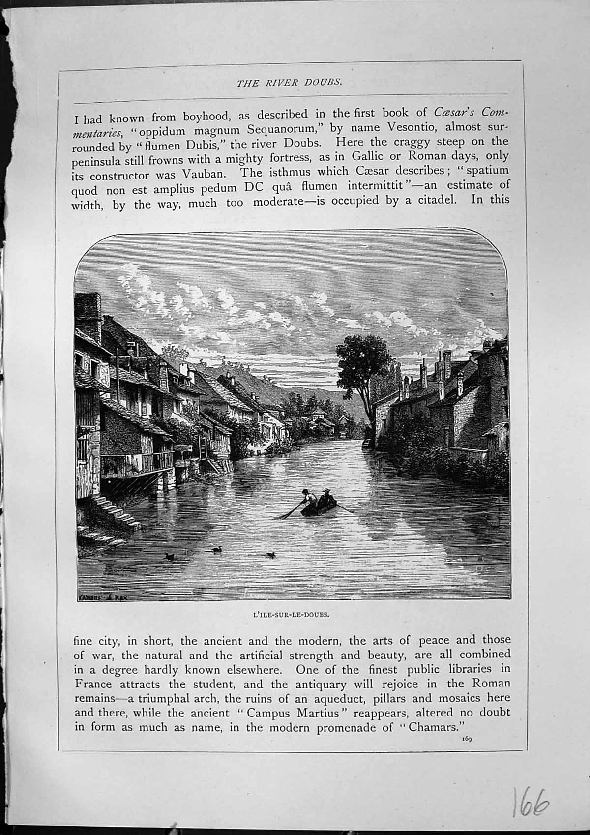 Old Antique Print L'Ile-Sur-Le-Doubs Vosges Mountains France Furber 1882 19th