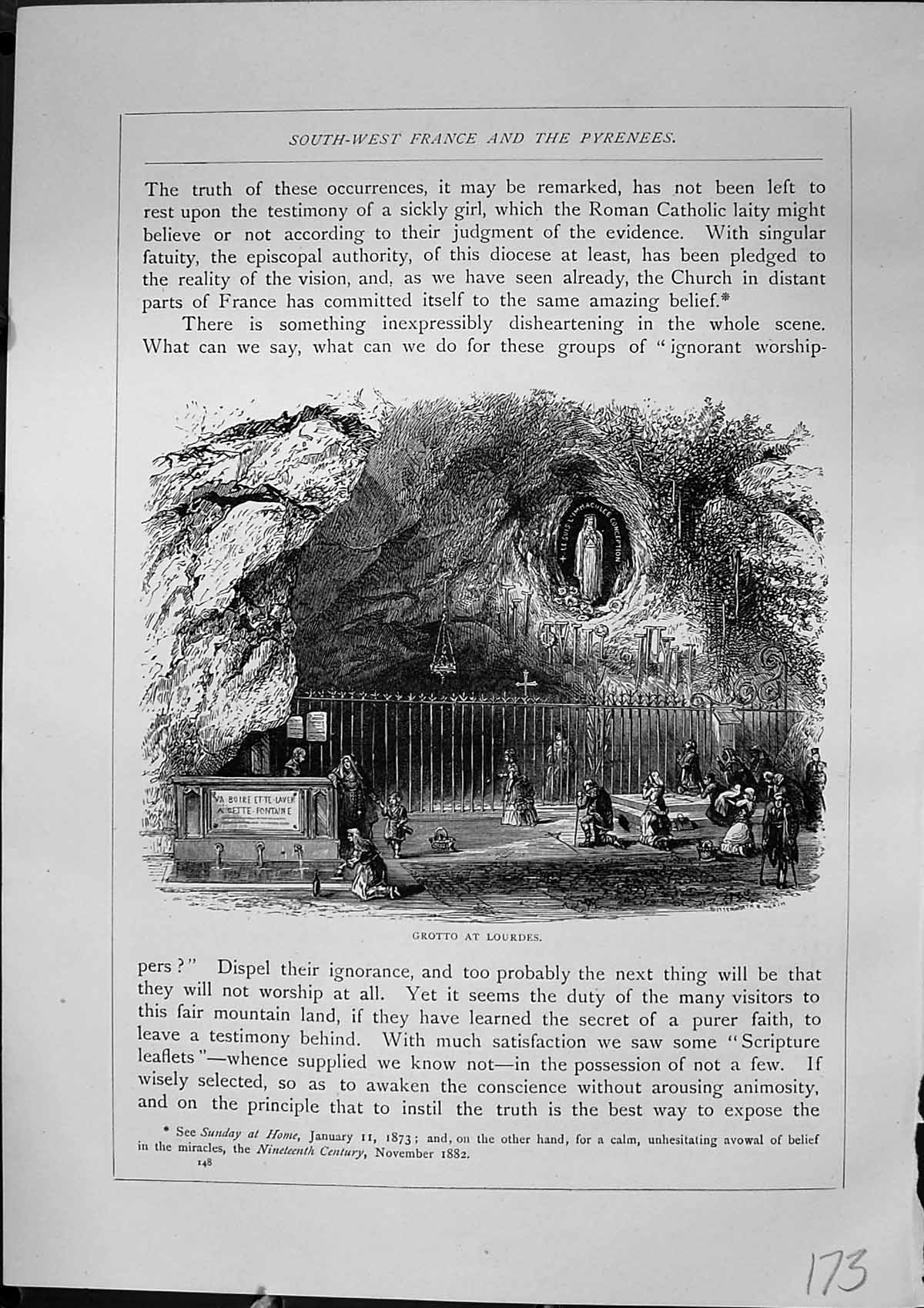Old Antique Print Grotto Lourdes France Church Architecture Furber 1882 19th