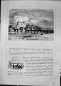 Original Old Antique Print View Pau River Bridge Boats France Furber 1882 19th