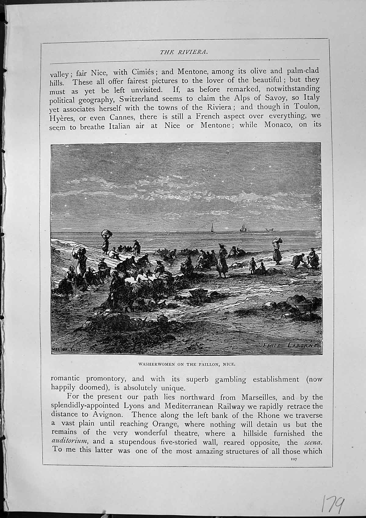 Antique Old Print Washerwomen Paillon Nice Roman Theatre Orange Furber 1882