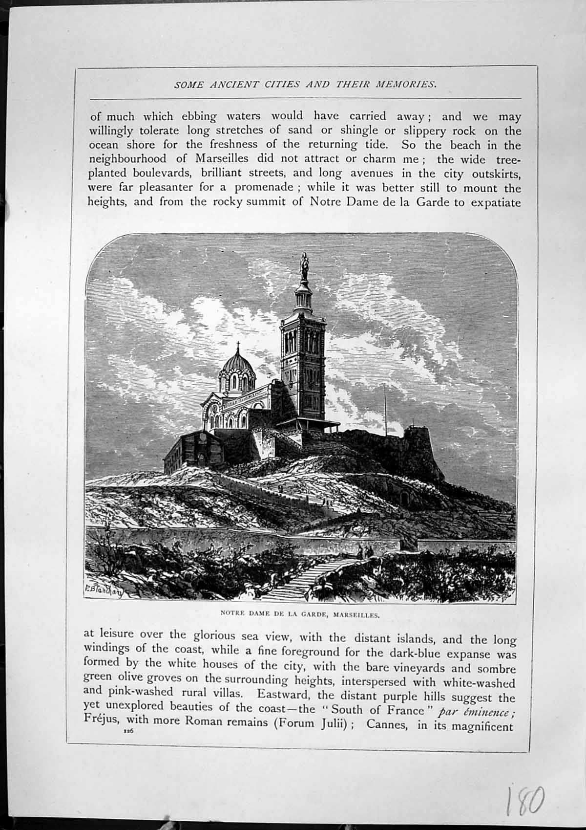 Old Print Notre Dame De La Garde Marseilles Fountain France Furber 1882 19th