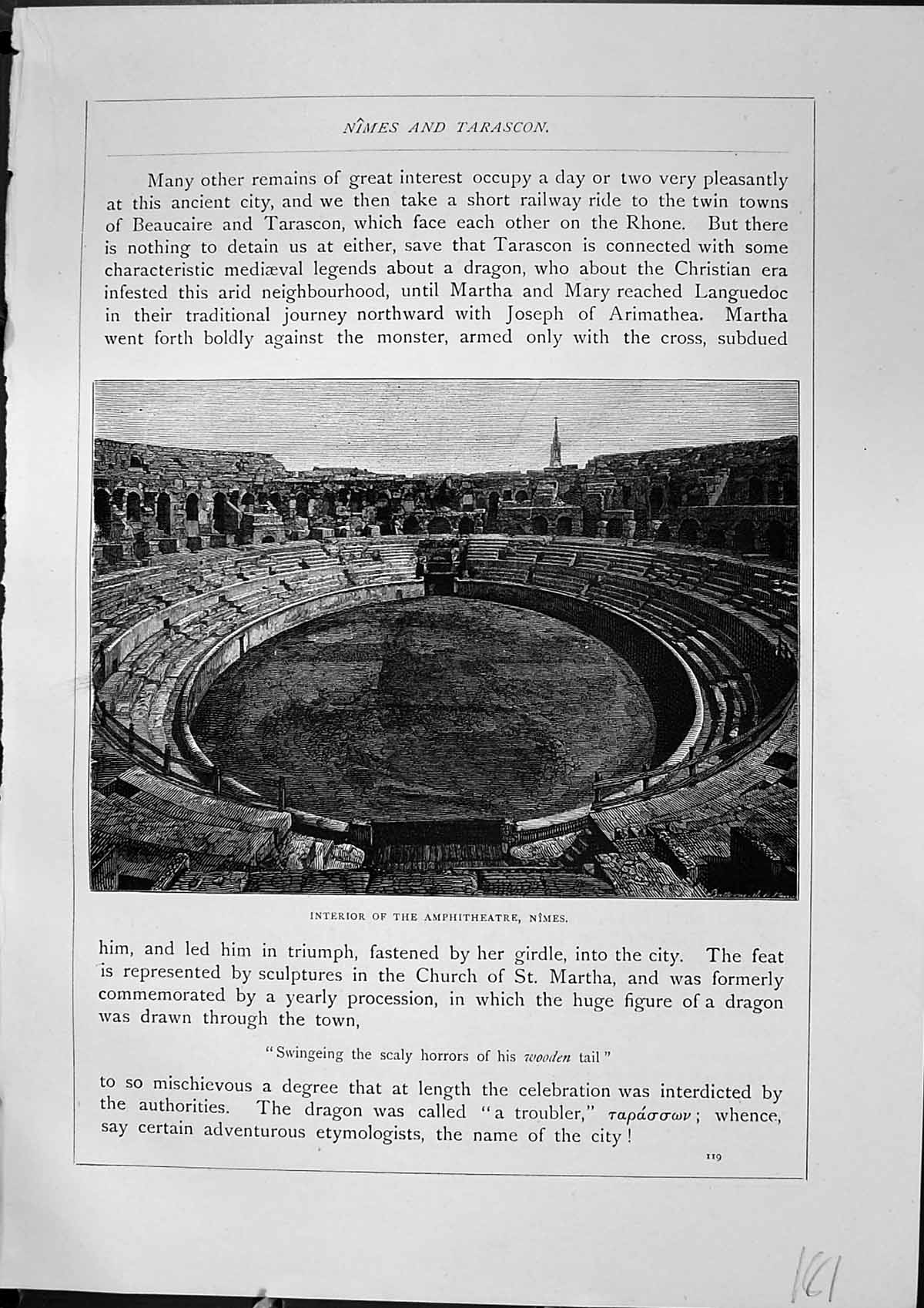 Old Antique Print Interior Amphitheatre Nimes France Arles Furber 1882 19th