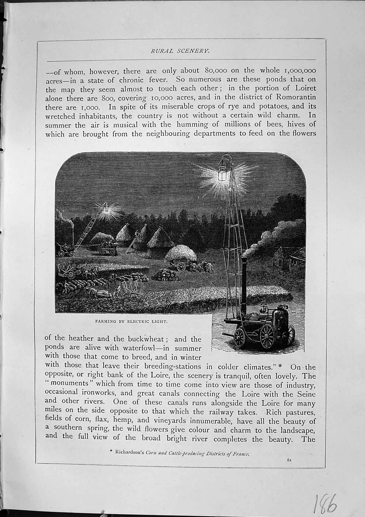 Antique Old Print Farming Electric Light Basaltes Prades Ardeche Furber 1882