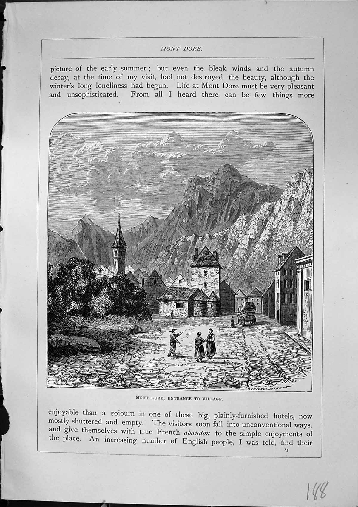 Old Antique Print Mont Dore Entrance Village Mountains France Furber 1882 19th