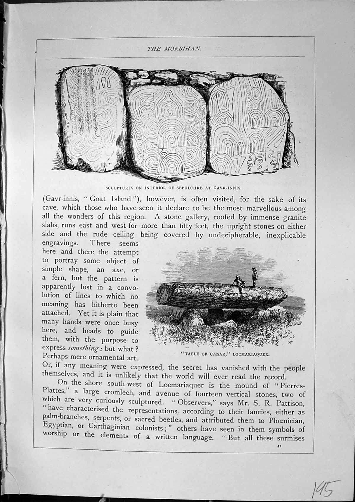 Old Sculpture Sepulchre Gavr-Innis Table Caesar Locmariaquer Quiberon 20th
