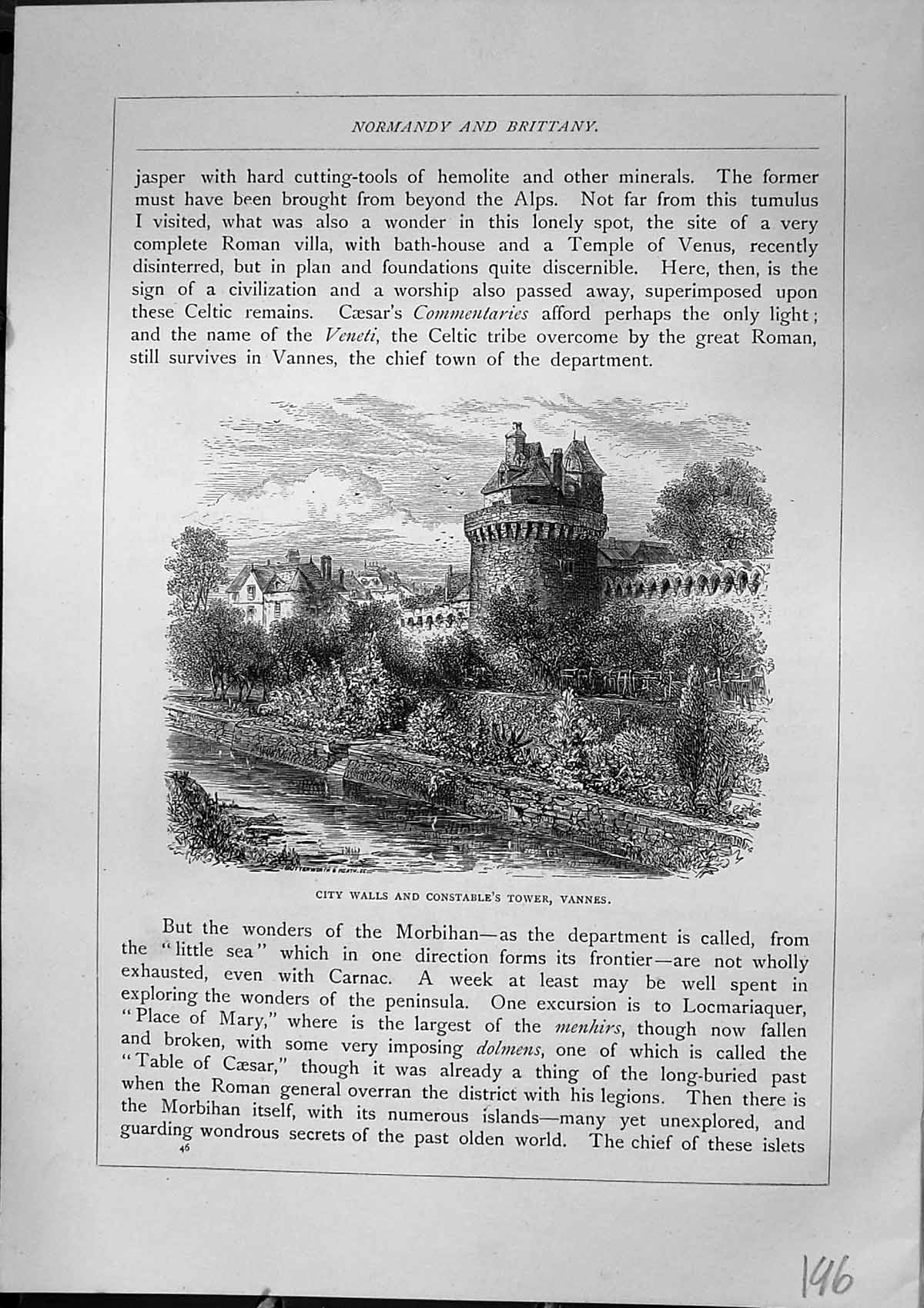 Old City Walls Constable'S Tower Vannes Pillar Locmariaquer Mont Mich 20th