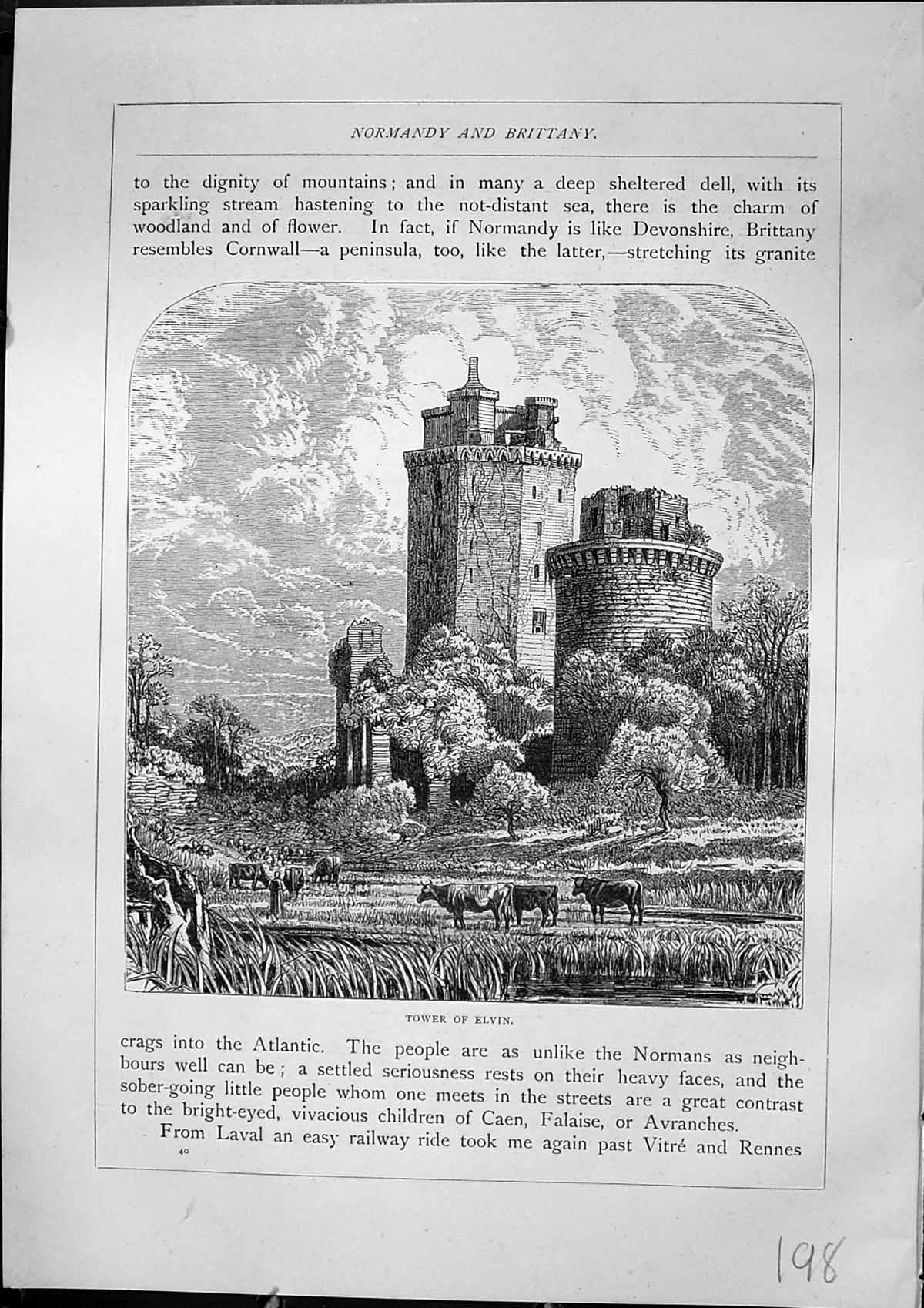 Antique Old Print Tower Elvin Architecture Breton Peasant Home Furber 1882