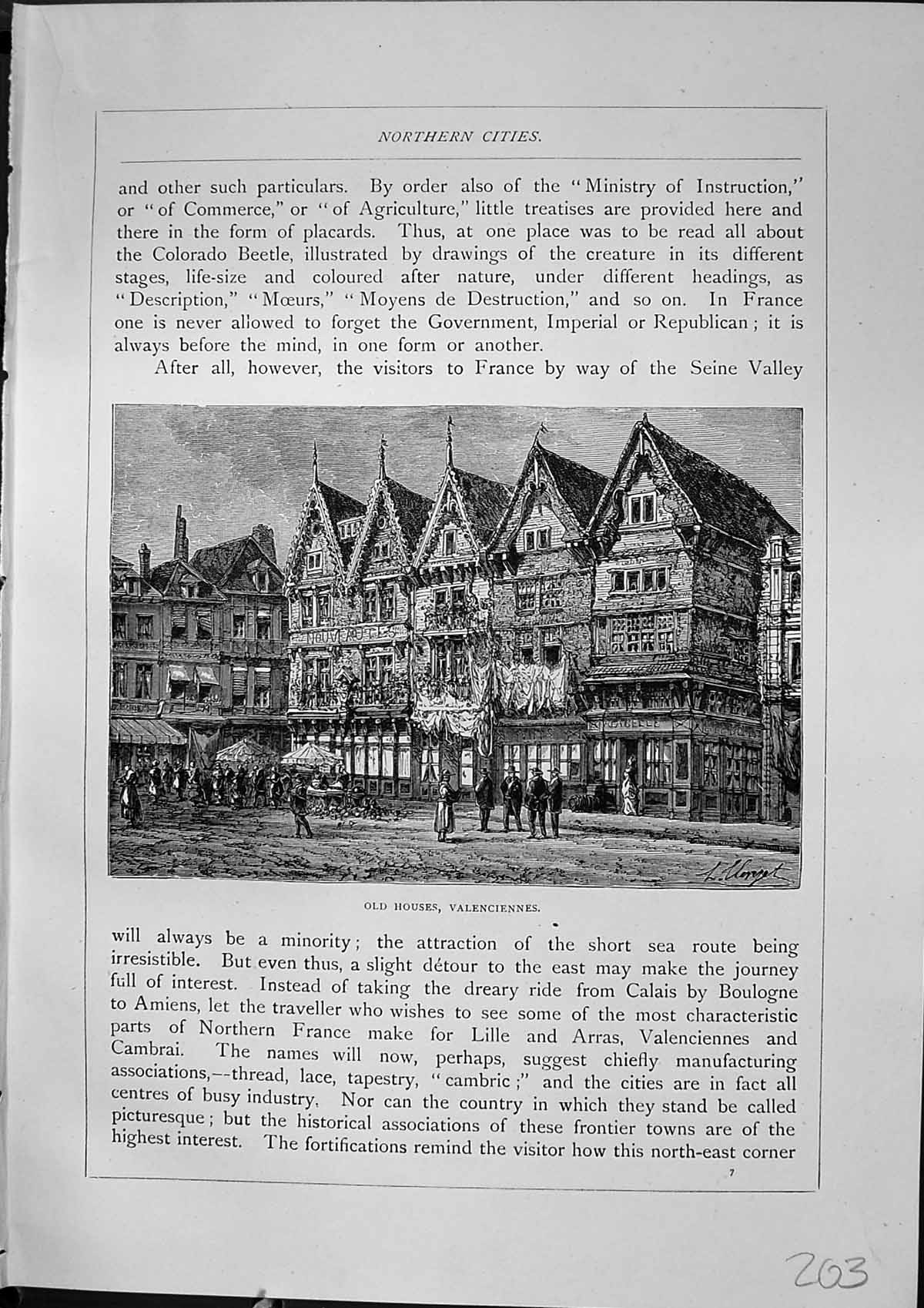 Old Print Houses Valenciennes Amiens Cathedral Architecture Furber 1882 19th