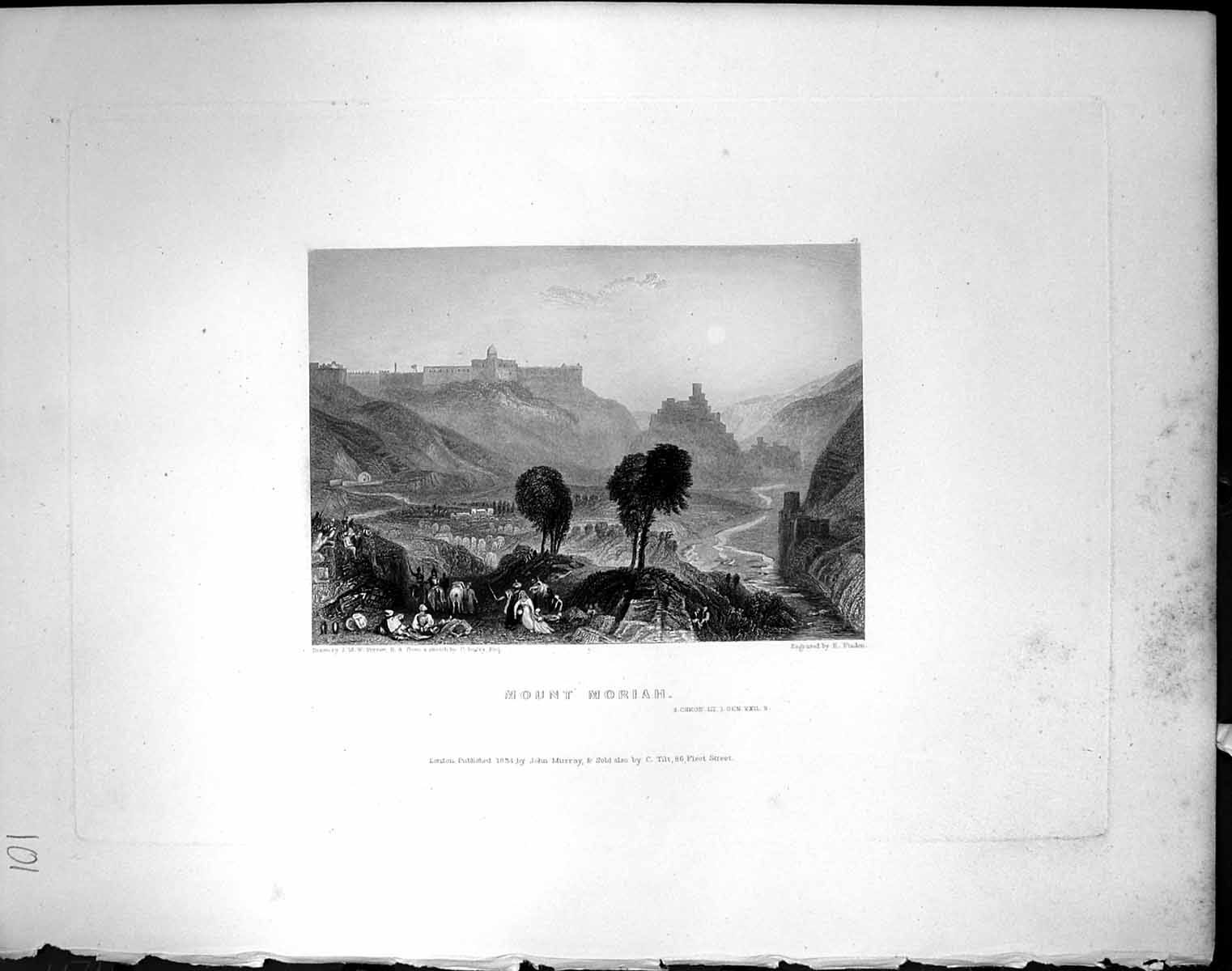Old Print Mount Moriah Turner Barry Finden 1836 Horne Bible Illustration 19th