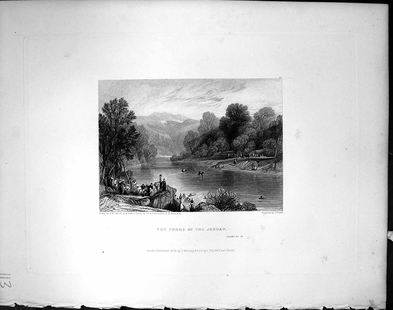 Old Fords River Jordan Callcott Finden 1836 Horne Bible Illustration 19th