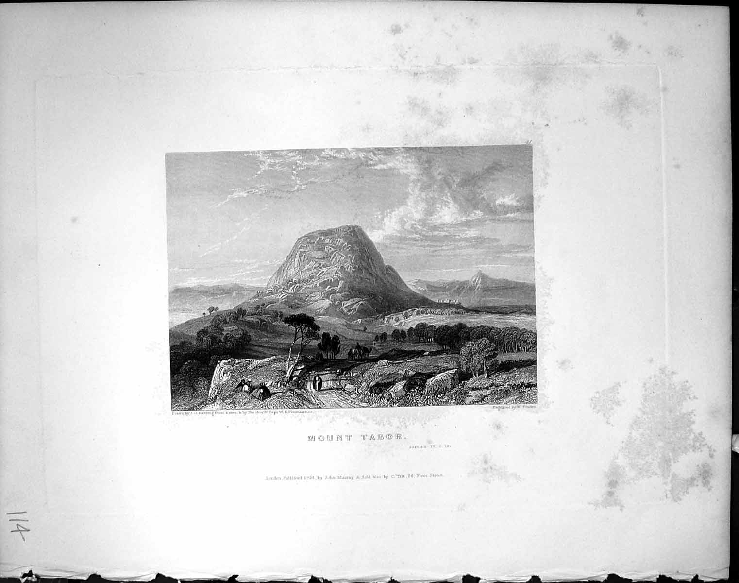 Old 1836 Horne Bible Illustration View Mount Tabor Harding Mountains 19th
