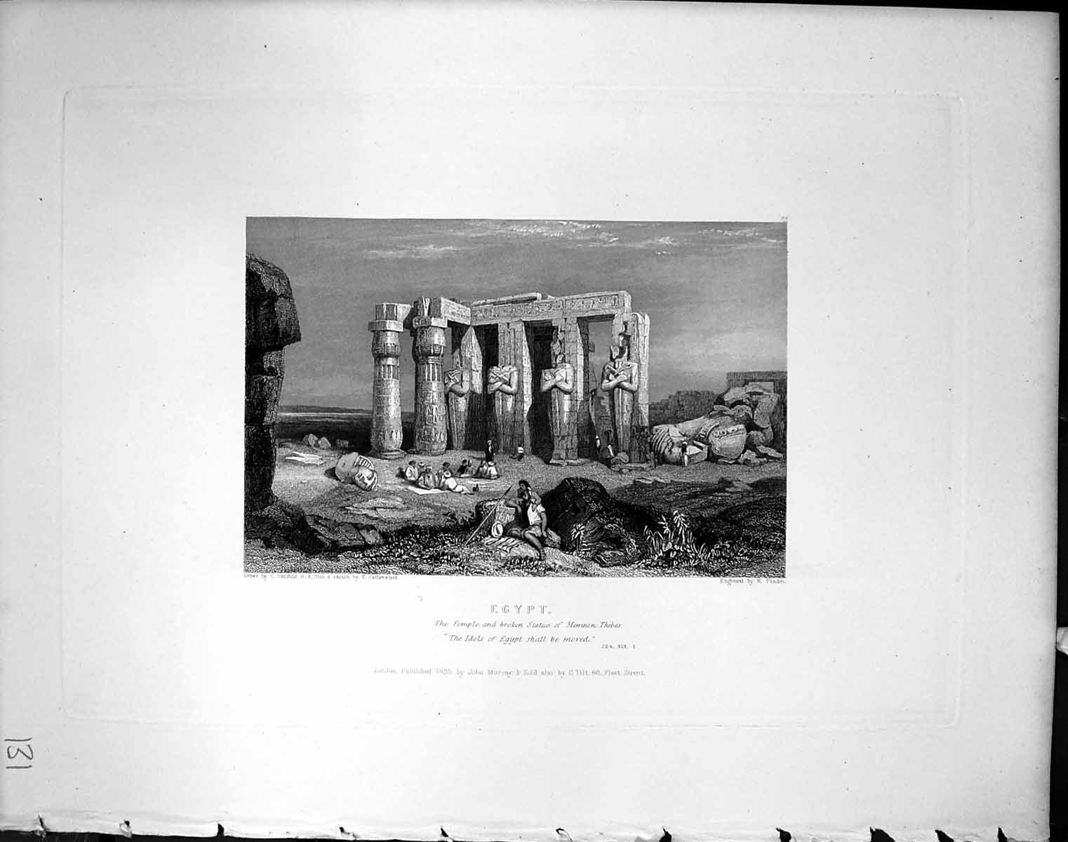 Old Egypt Temple Broken Statue Memnon Finden 1836 Horne Bible Illustr 19th