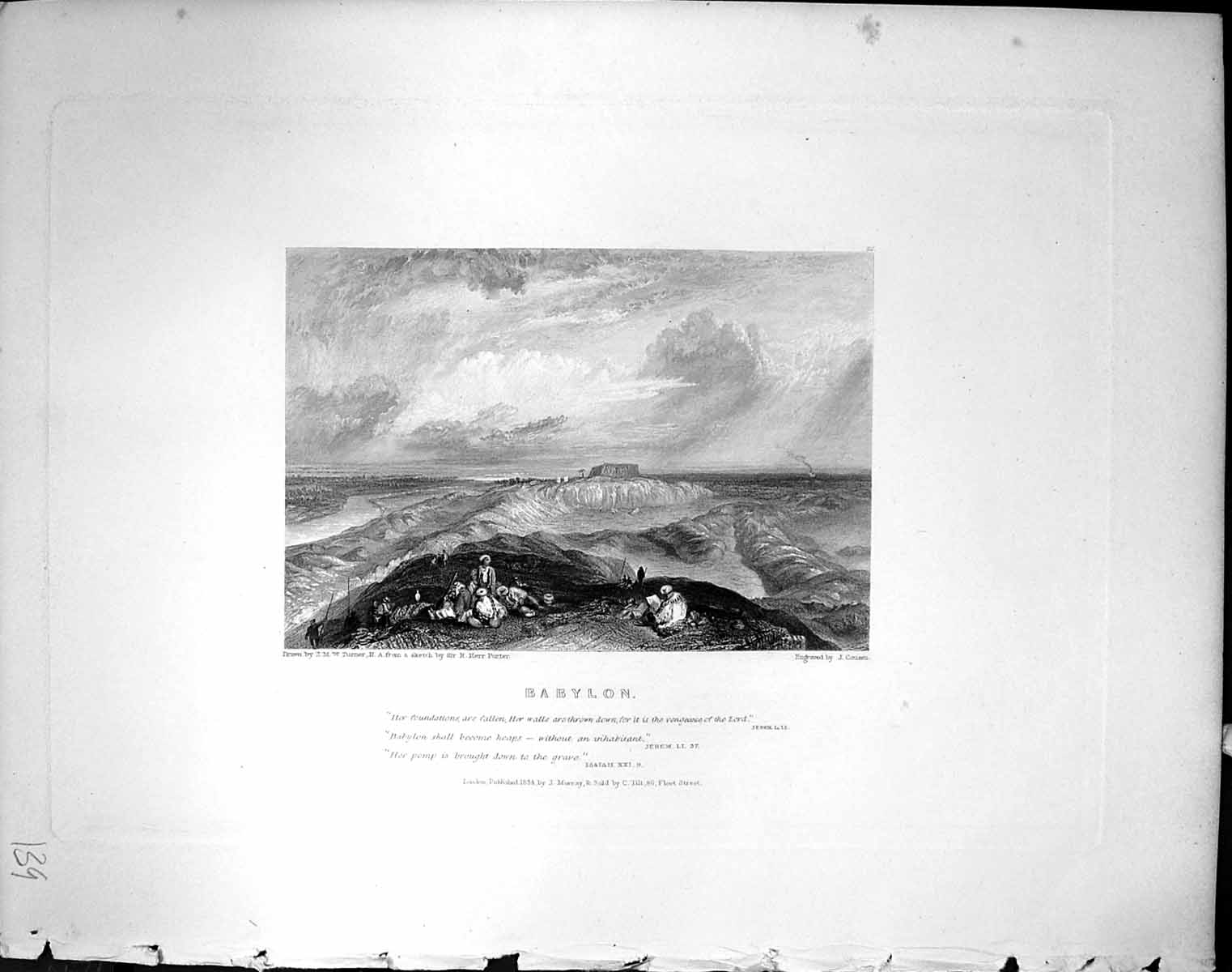 Antique Old Print View Babylon Mountains Cousen 1836 Horne Bible Illustration