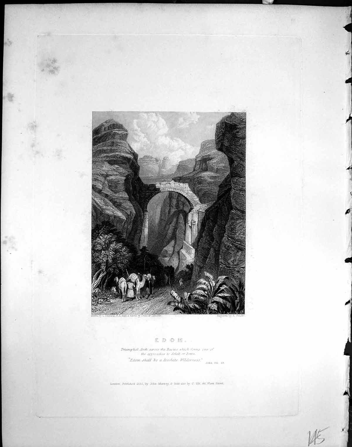 Old Edom Triumphal Arch Ravine Selah Petra 1836 Horne Bible Illustrat 19th