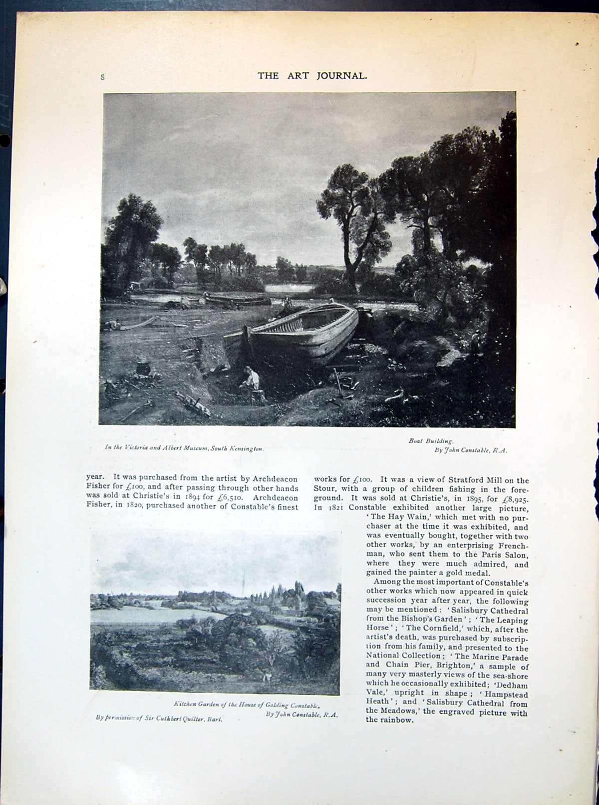 Old Print Boat Building Constable Kitchen Garden Ging Weather Clouds 190 20th