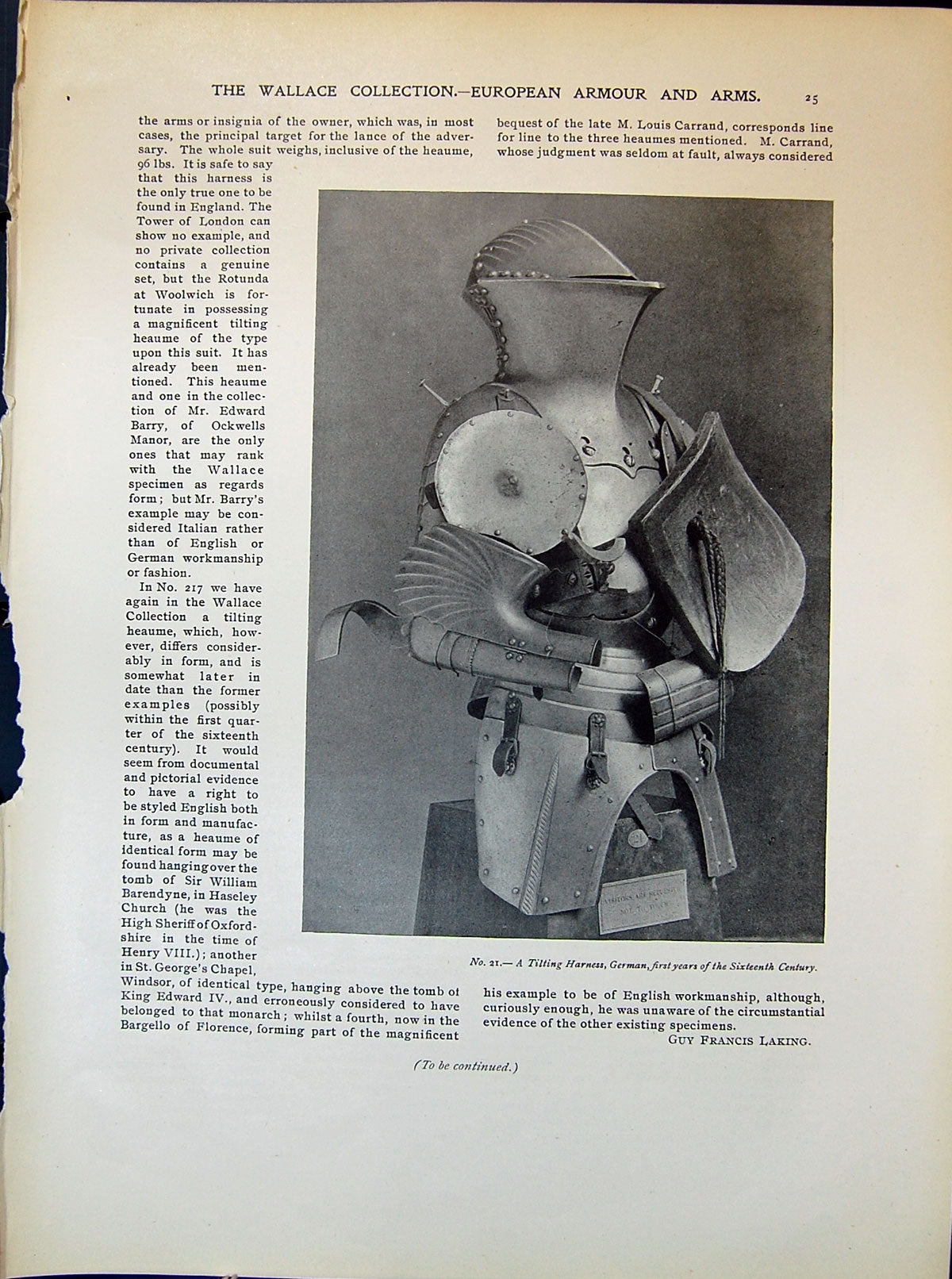 Old Wallace Tilting Harness German Armour James Guthrie Academy 1903 20th