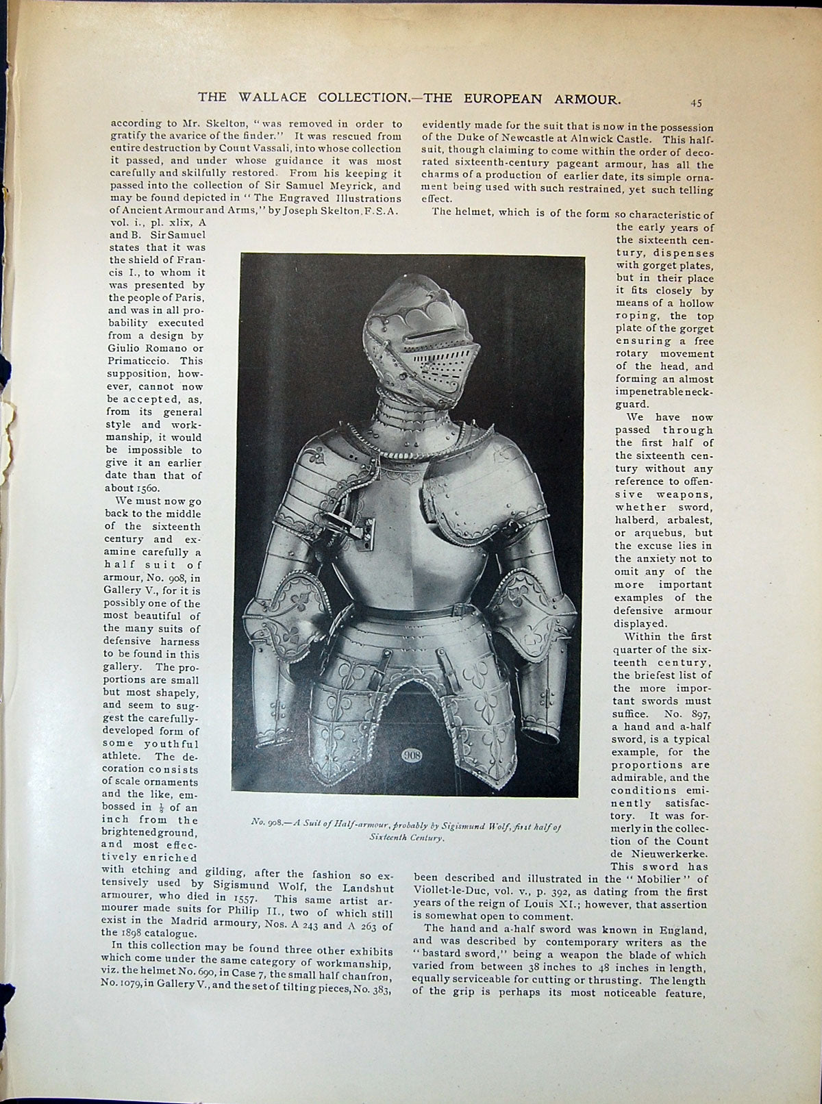Old Suit Armour Wolf Sword German Spanish Swiss Weapons 1903 Art Jour 20th