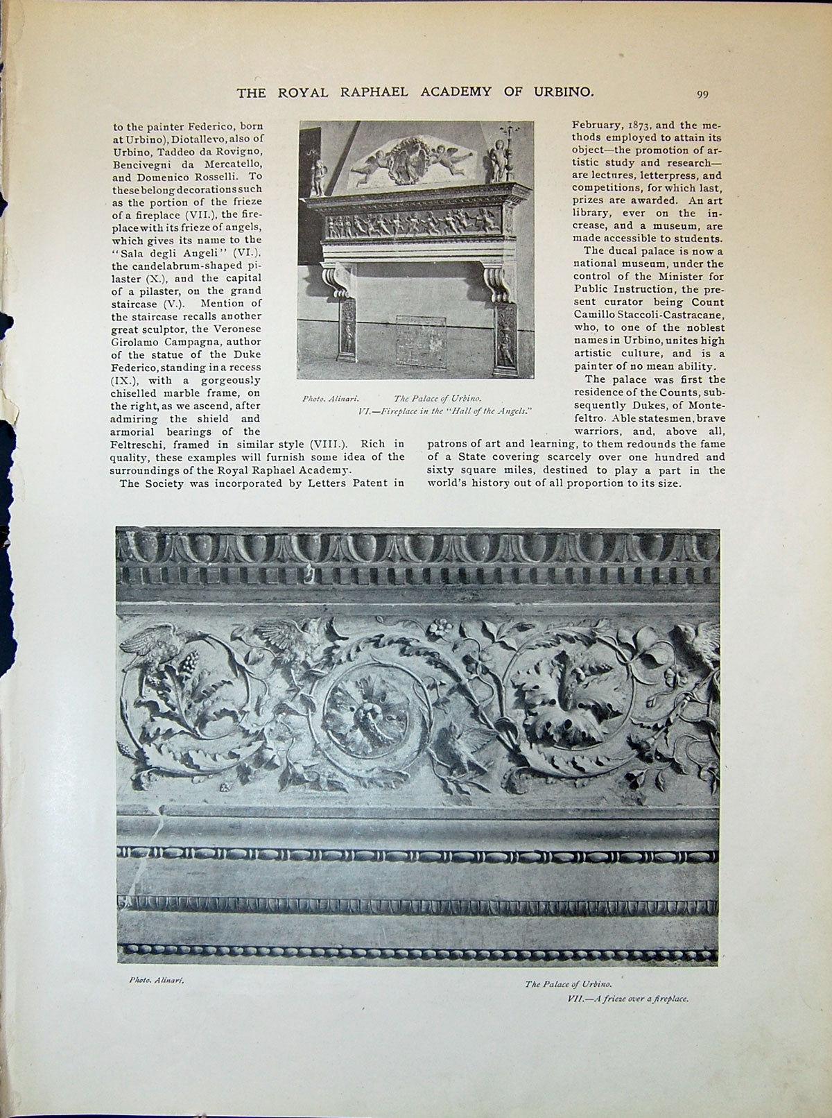 Old Palace Urbino Fireplace Angels Frieze Armorial Bearings Dukes 190 Victorian