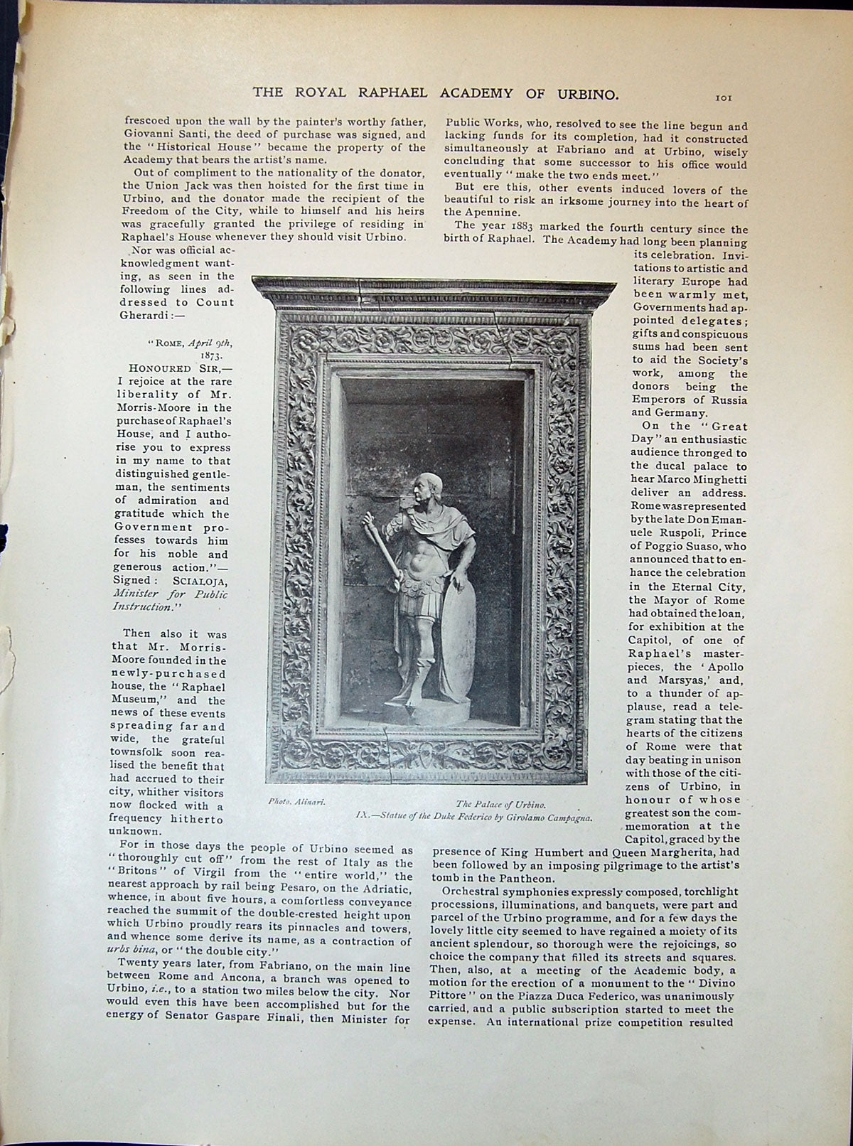 Old Palace Urbino Statue Duke Federico Door Church Domenico Robbia 19 20th