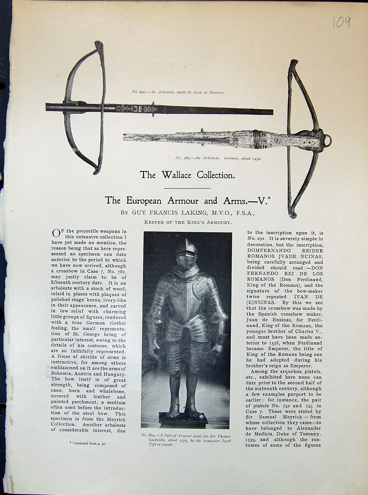 Old Suit Armour Thomas Sackville Wheel-Lock Pistols Arquebus 1903 Art 20th