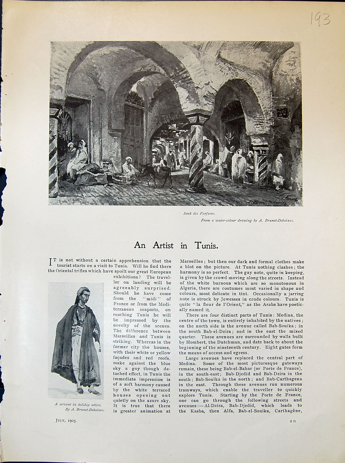 Old Souk Des Parfums Servant Brunet-Debaines Rue Halfaouine 1903 Art 20th