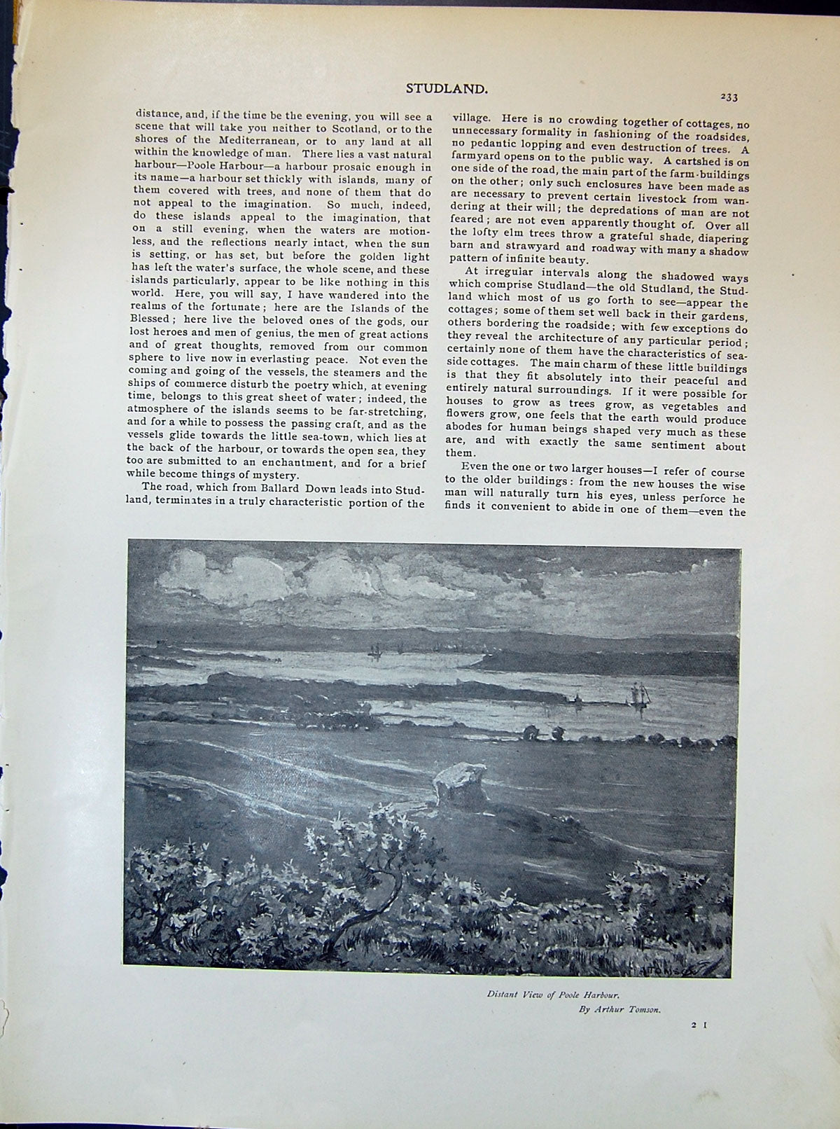 Antique Old Print Distant View Poole Harbour Arthur Tomson 1903 Art Journal