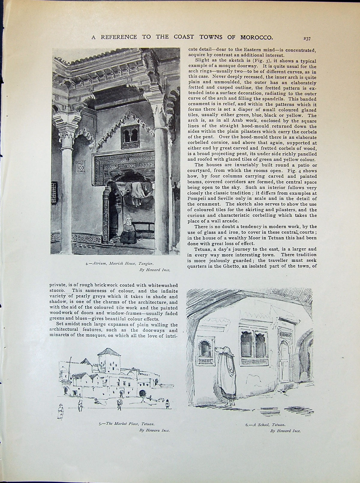 Old 1903 Art Altrium Moorish House Tangier Market Place Tetuan Howard 20th